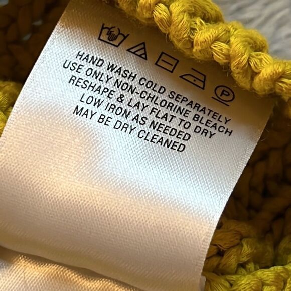 Anthropologie Mustard Yellow Crochet Ruffle Off Shoulder Sweater - Size Small - Picture 9 of 13